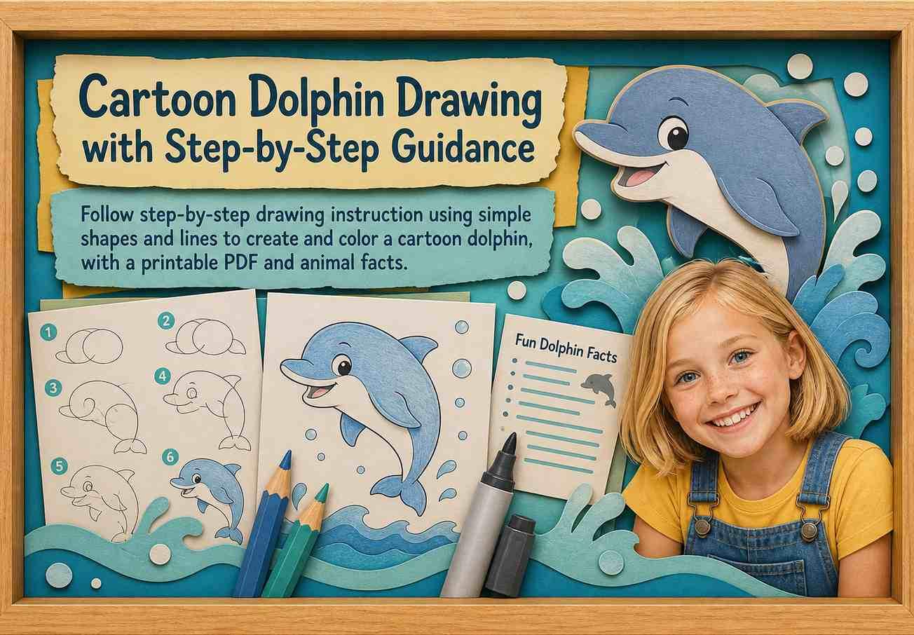 Cartoon Dolphin Drawing with Step-by-Step Guidance