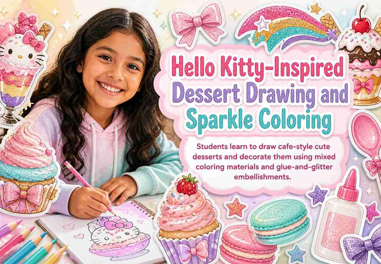 Hello Kitty–Inspired Dessert Drawing and Sparkle Coloring