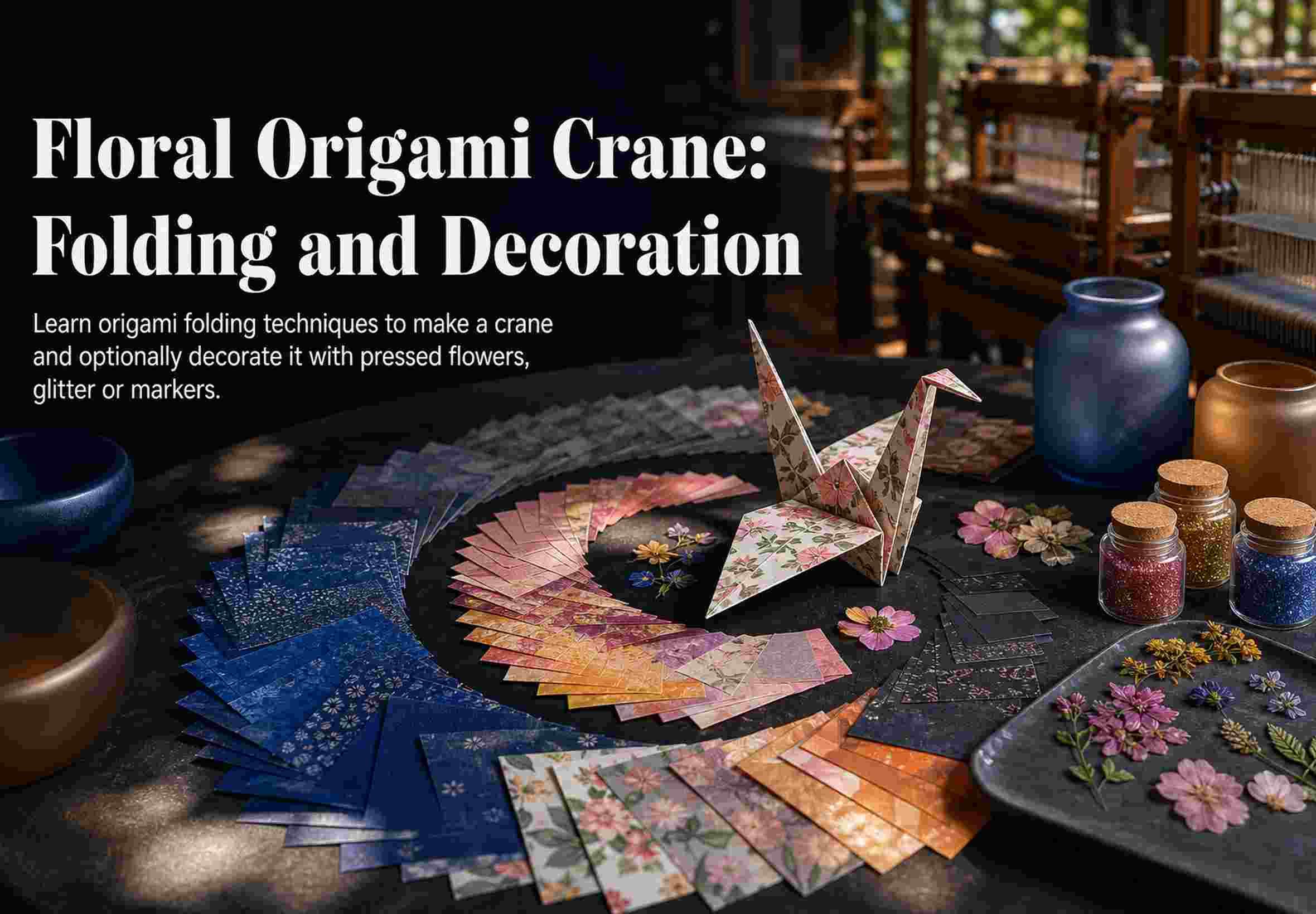 Floral Origami Crane: Folding and Decoration