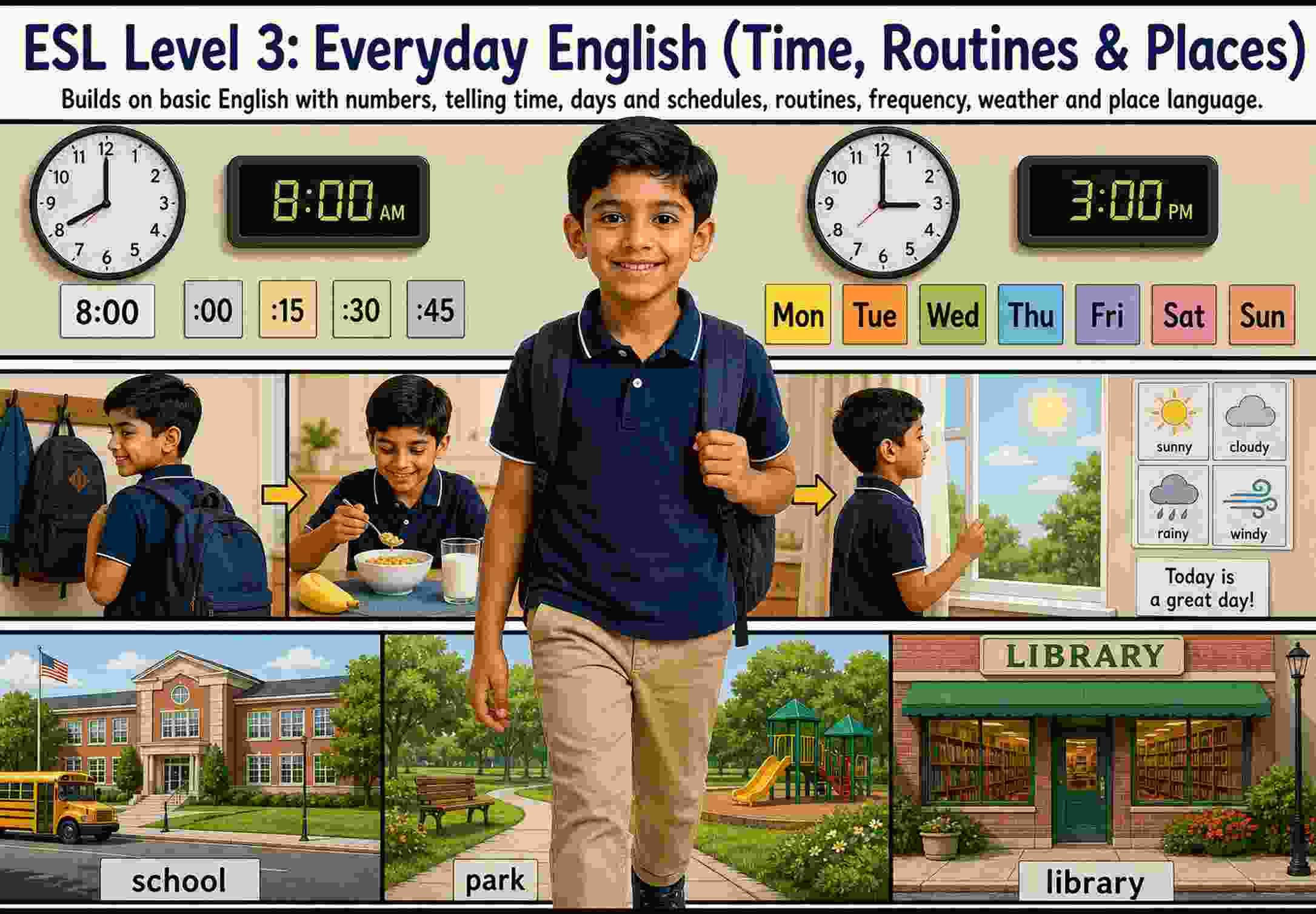ESL Level 3: Everyday English (Time, Routines & Places)