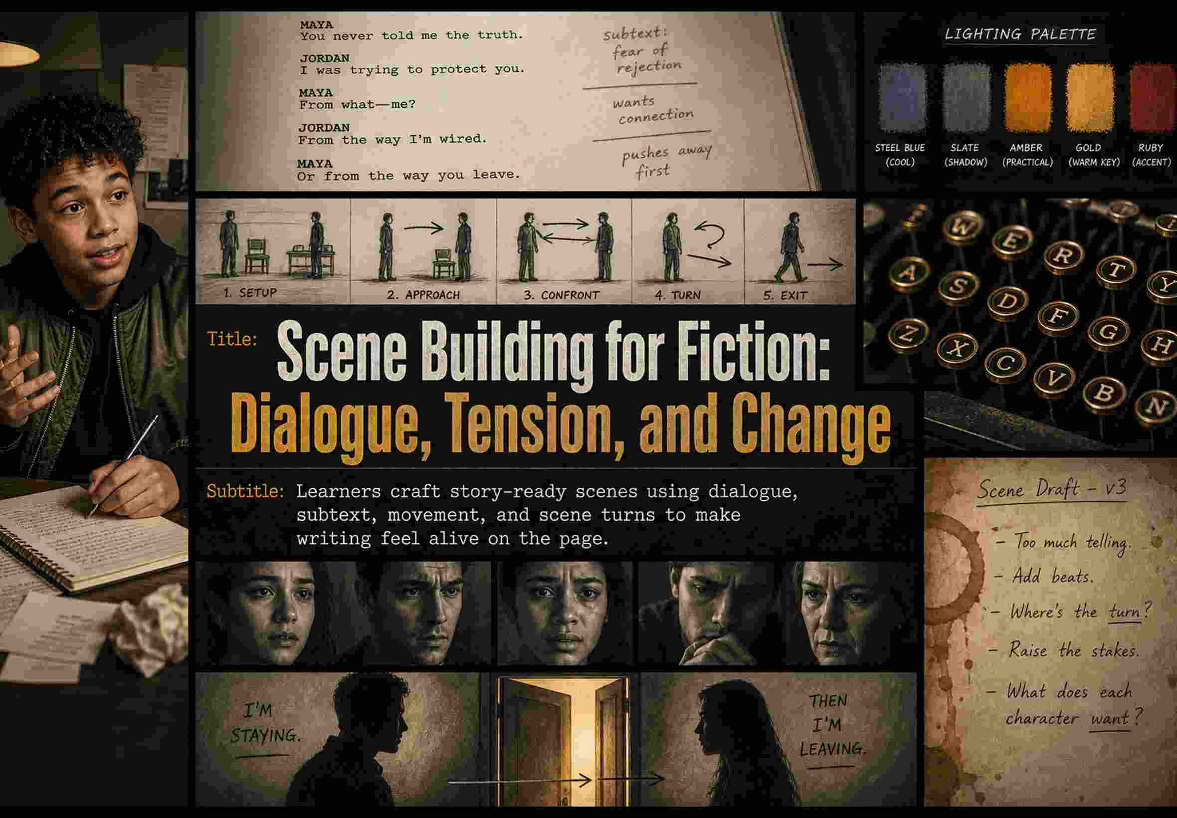 Scene Building for Fiction: Dialogue, Tension, and Change