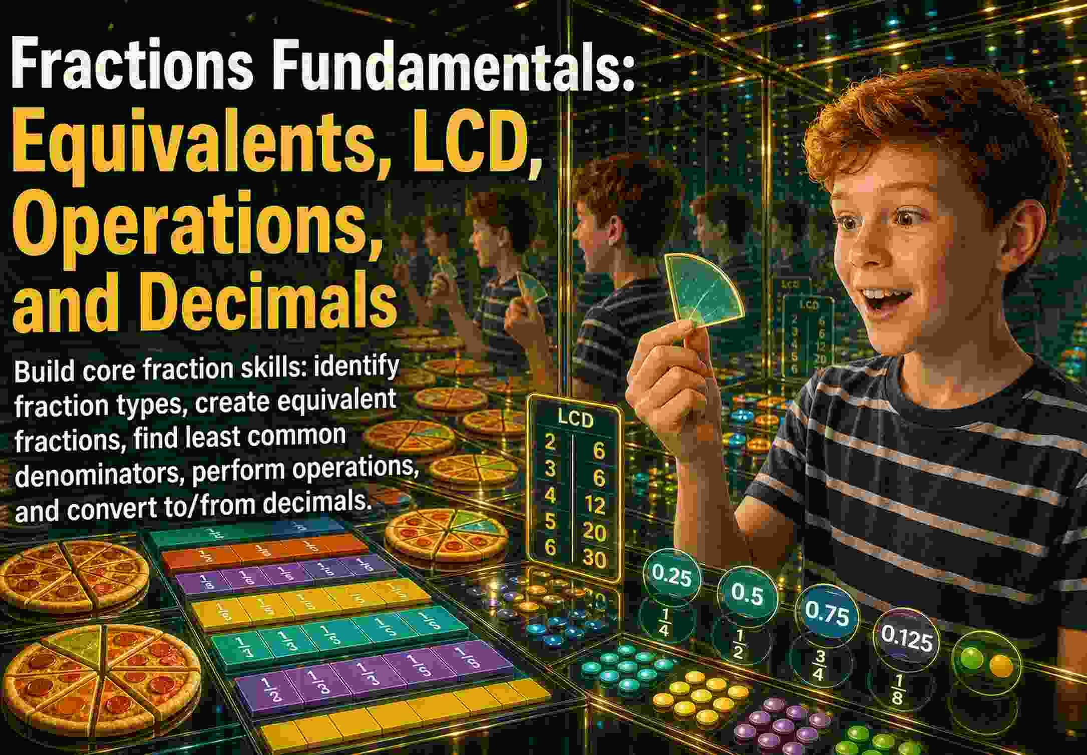 Fractions Fundamentals: Equivalents, LCD, Operations, and Decimals