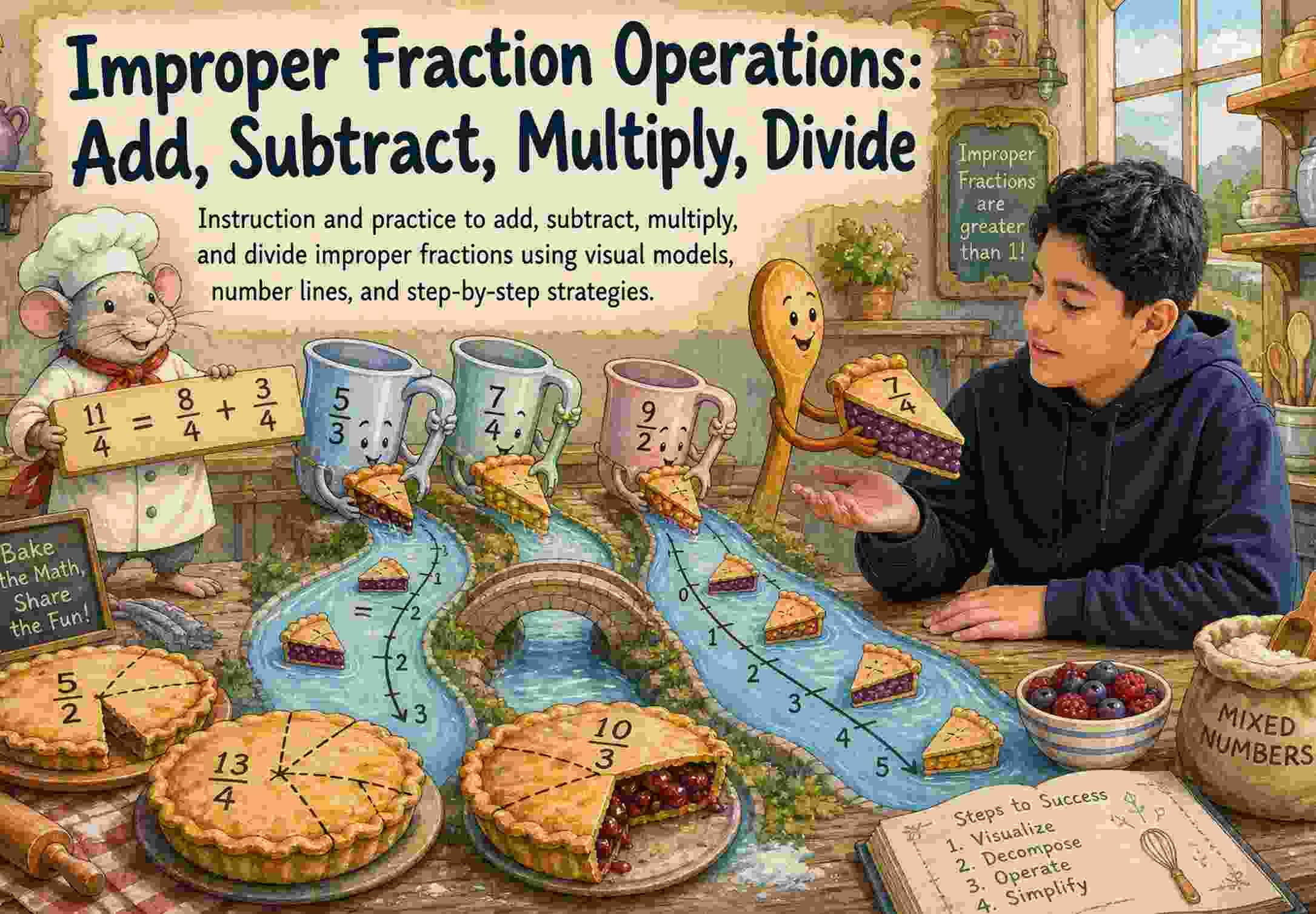 Improper Fraction Operations: Add, Subtract, Multiply, Divide