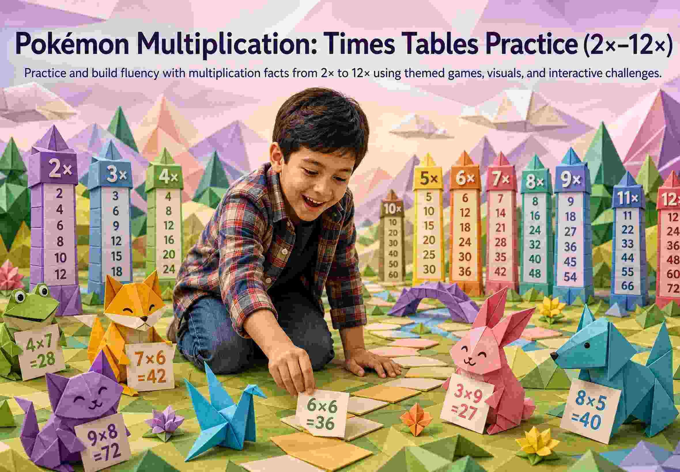 Pokémon Multiplication: Times Tables Practice (2×–12×)
