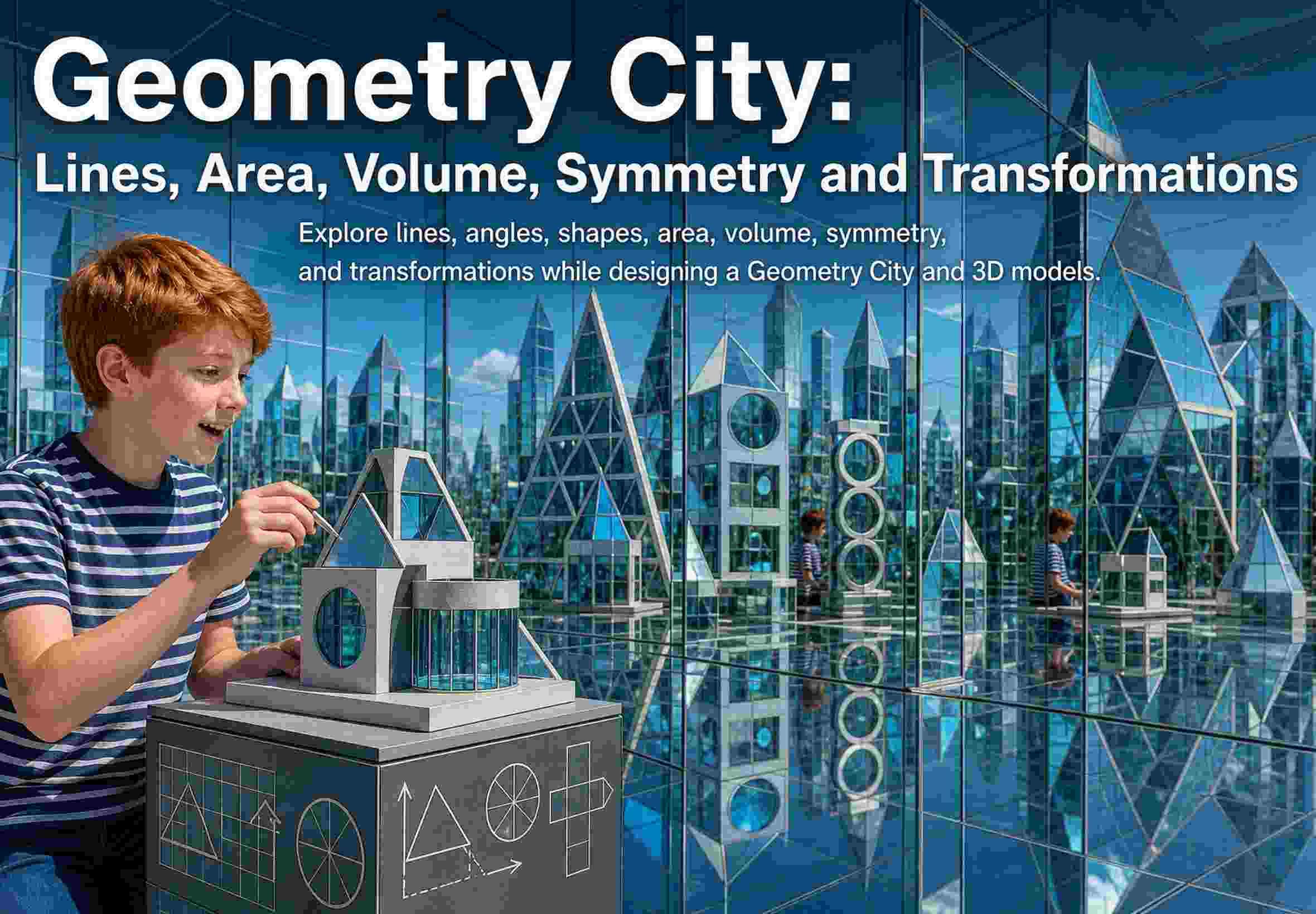 Geometry City: Lines, Area, Volume, Symmetry and Transformations