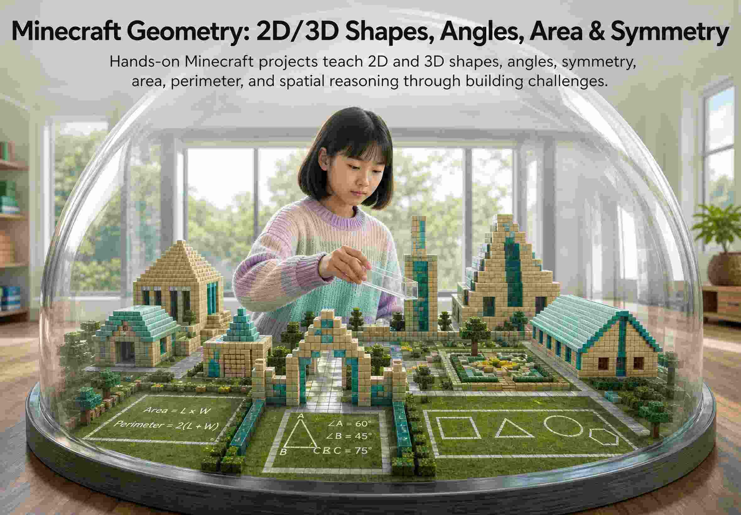 Minecraft Geometry: 2D/3D Shapes, Angles, Area & Symmetry