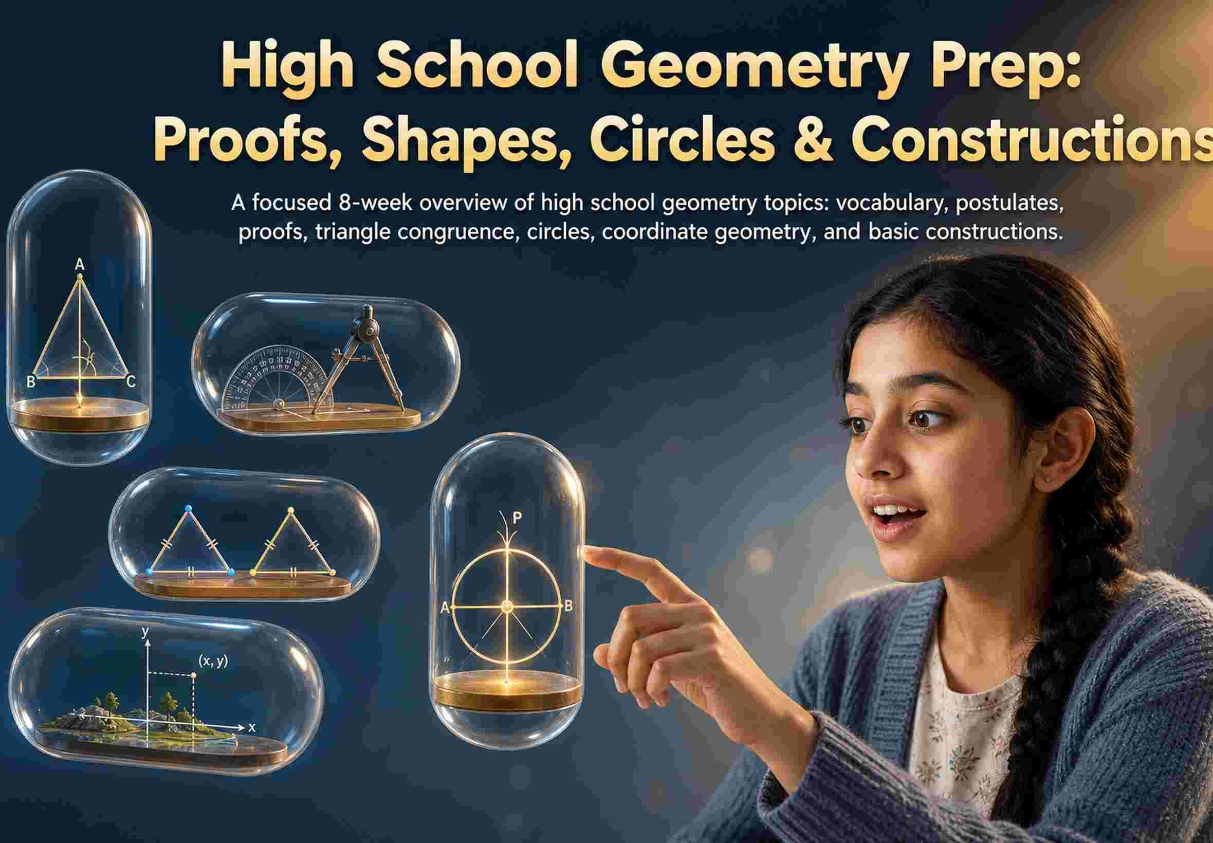 High School Geometry Prep: Proofs, Shapes, Circles & Constructions
