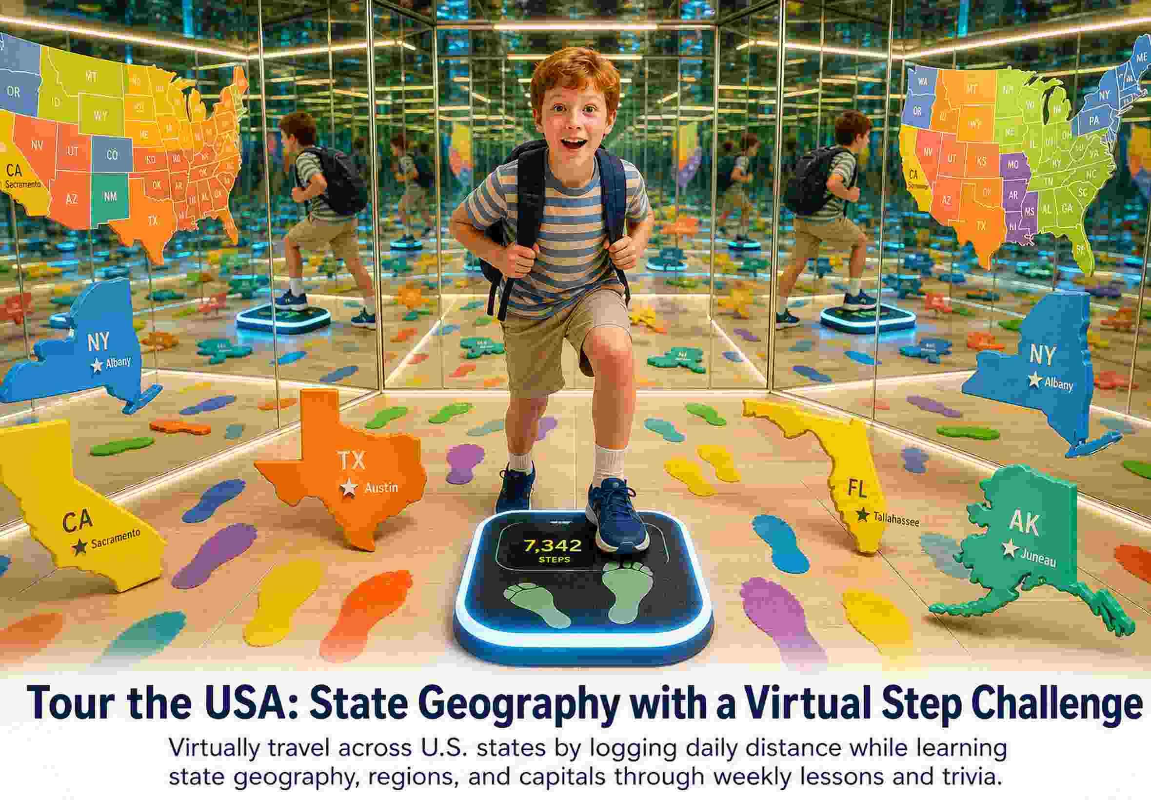 Tour the USA: State Geography with a Virtual Step Challenge
