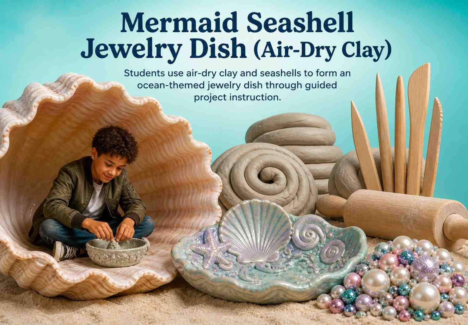 Mermaid Seashell Jewelry Dish (Air-Dry Clay)