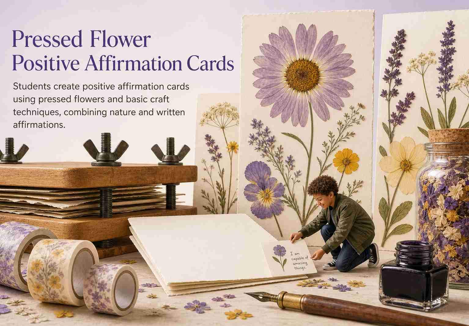 Pressed Flower Positive Affirmation Cards