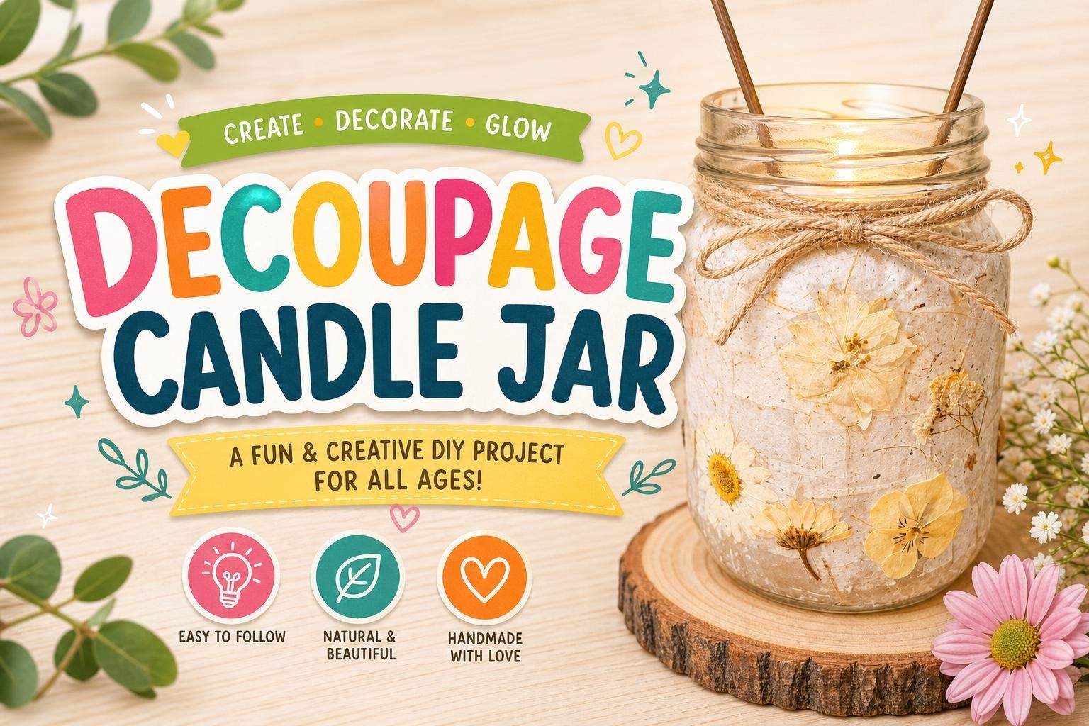 Pressed Flower Vase Craft with Tissue Paper and Glass Jar