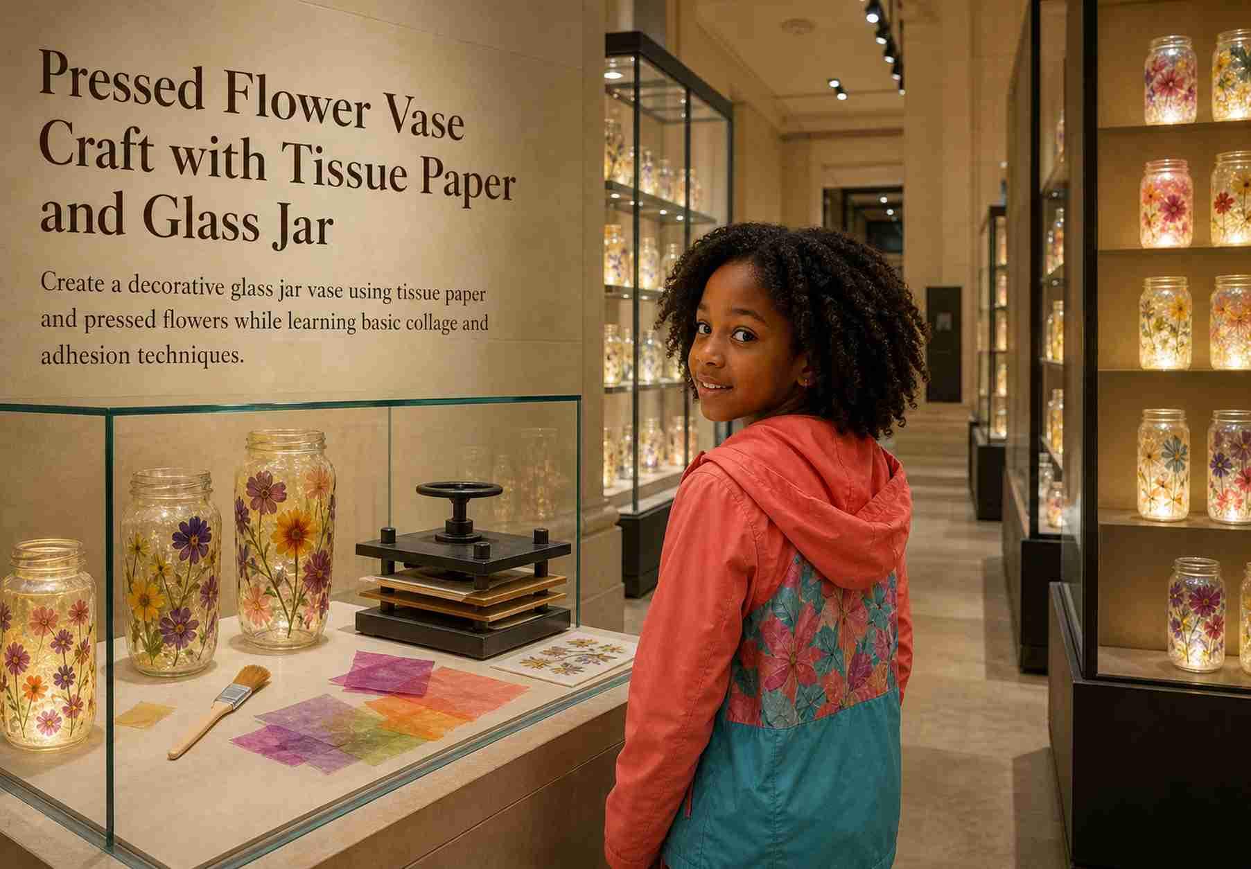 Pressed Flower Vase Craft with Tissue Paper and Glass Jar