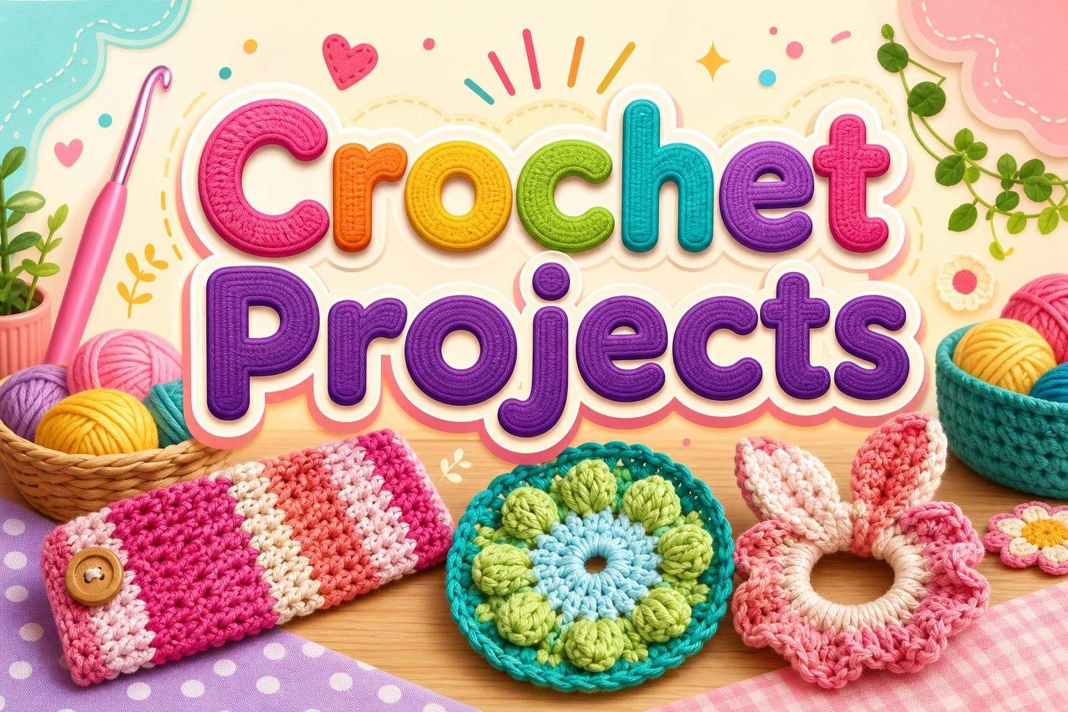 Beginner–Intermediate Crochet: Bow, Face Scrubby & Sunglasses Pouch