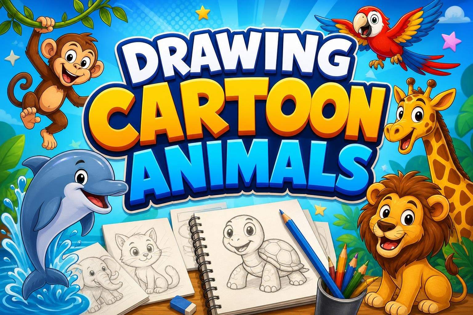 Cartoon Dolphin Drawing with Step-by-Step Guidance