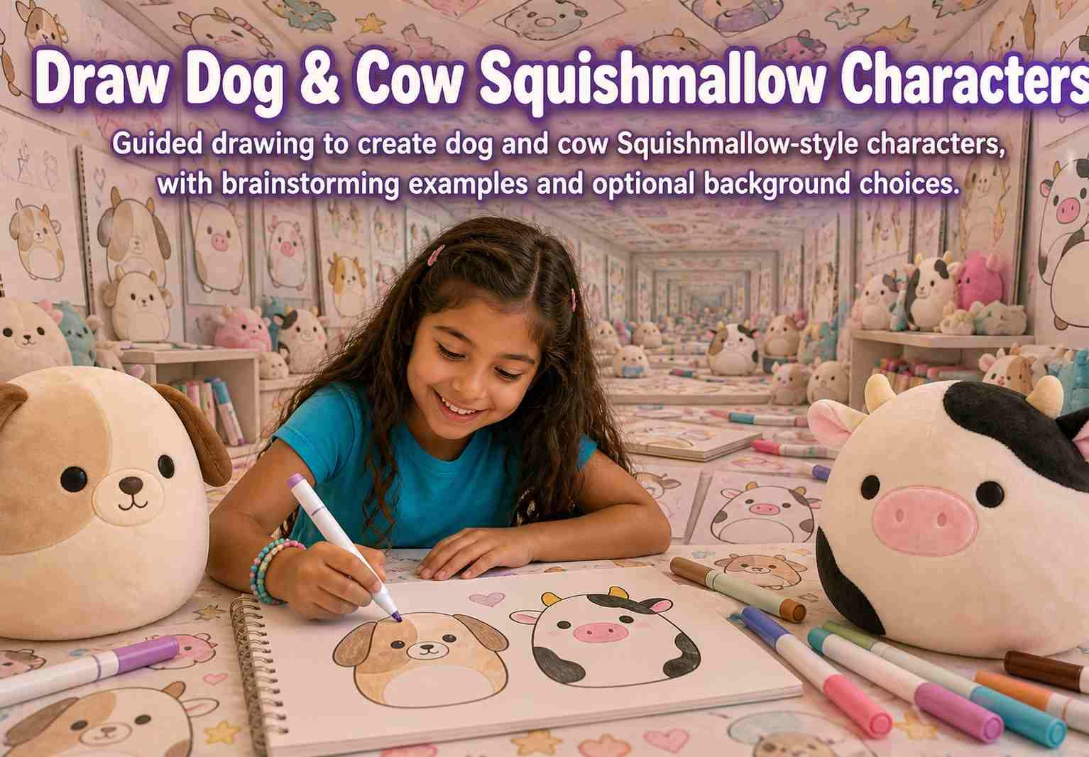 Draw Dog & Cow Squishmallow Characters