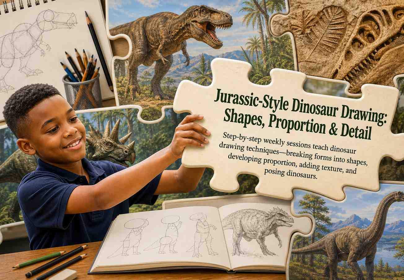 Jurassic-Style Dinosaur Drawing: Shapes, Proportion & Detail