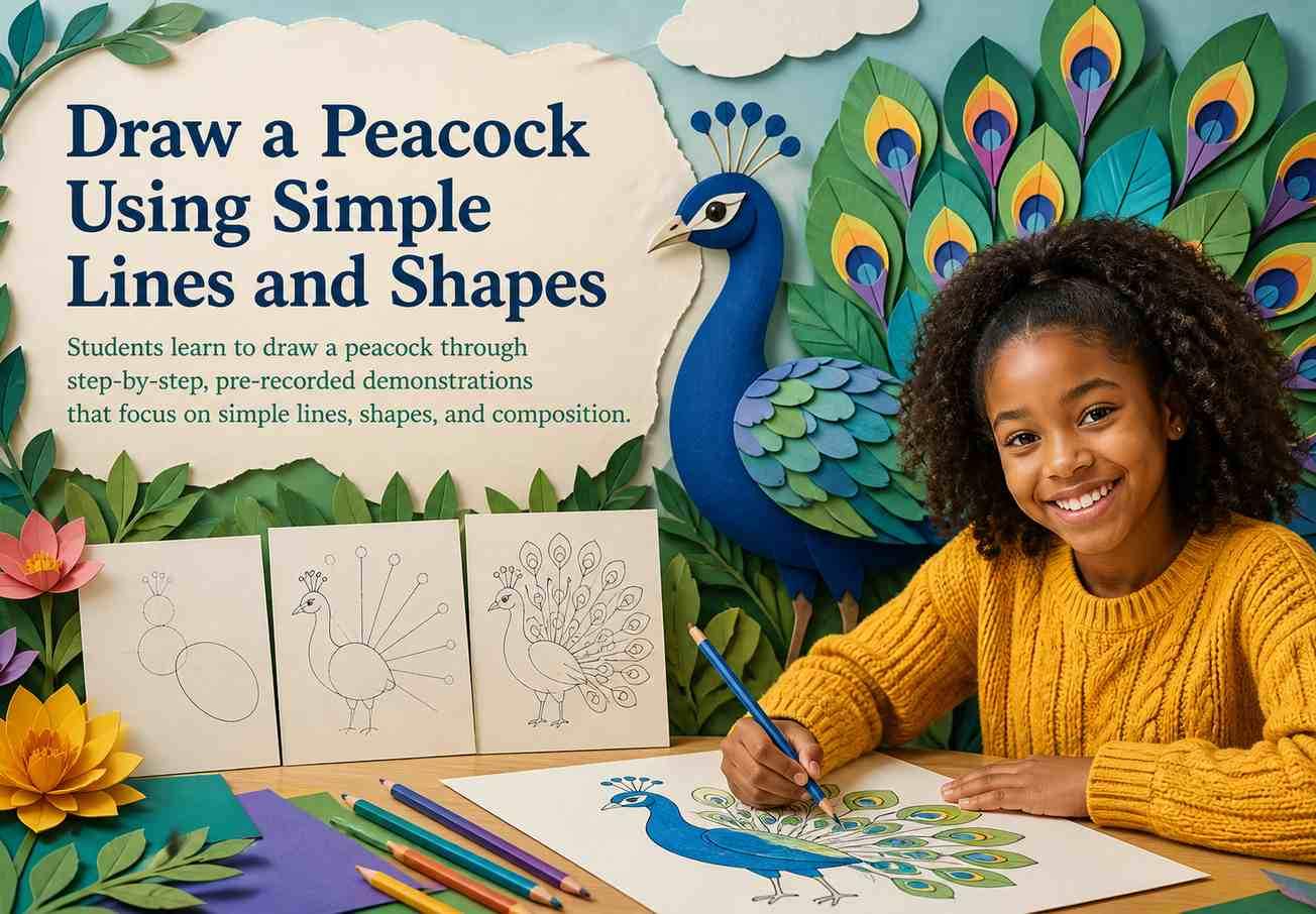 Draw a Peacock Using Simple Lines and Shapes