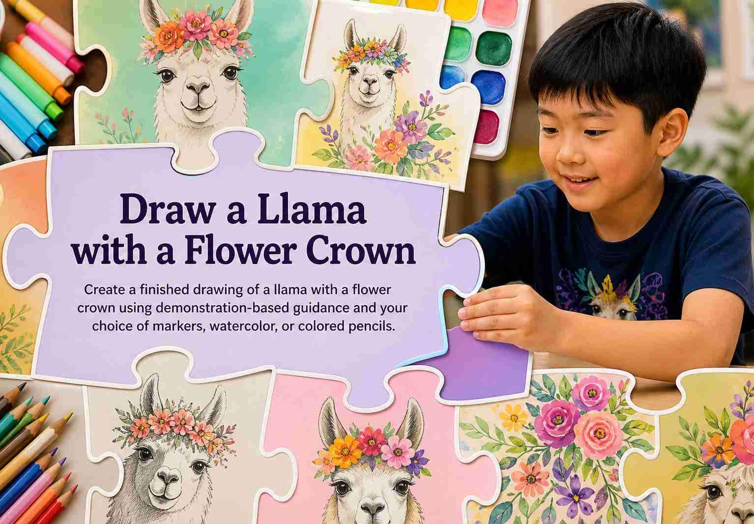 Draw a Llama with a Flower Crown