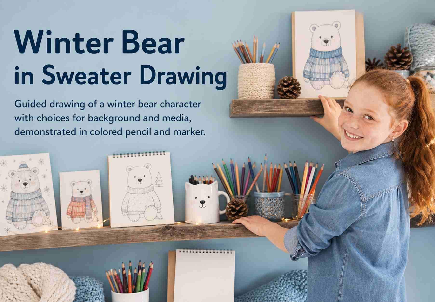 Winter Bear in Sweater Drawing