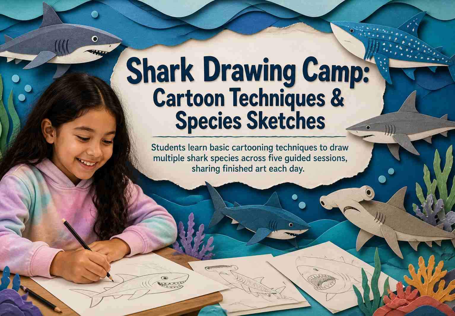 Shark Drawing Camp: Cartoon Techniques & Species Sketches