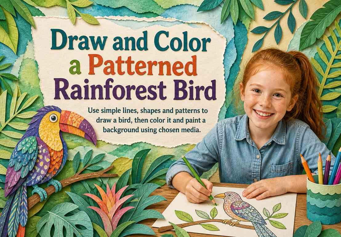 Draw and Color a Patterned Rainforest Bird