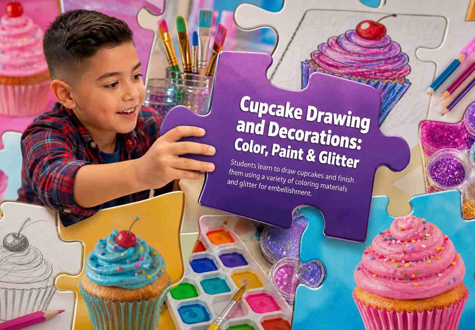 Cupcake Drawing and Decoration: Color, Paint & Glitter