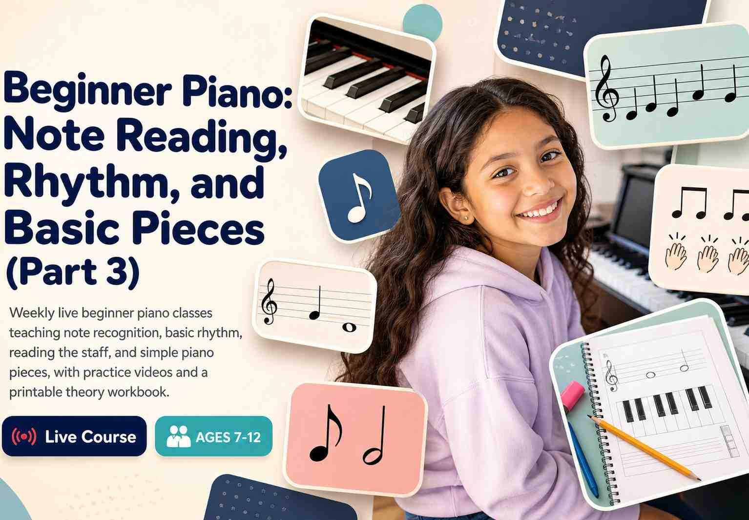 Beginner Piano: Note Reading, Rhythm, and Basic Pieces (Part 3)
