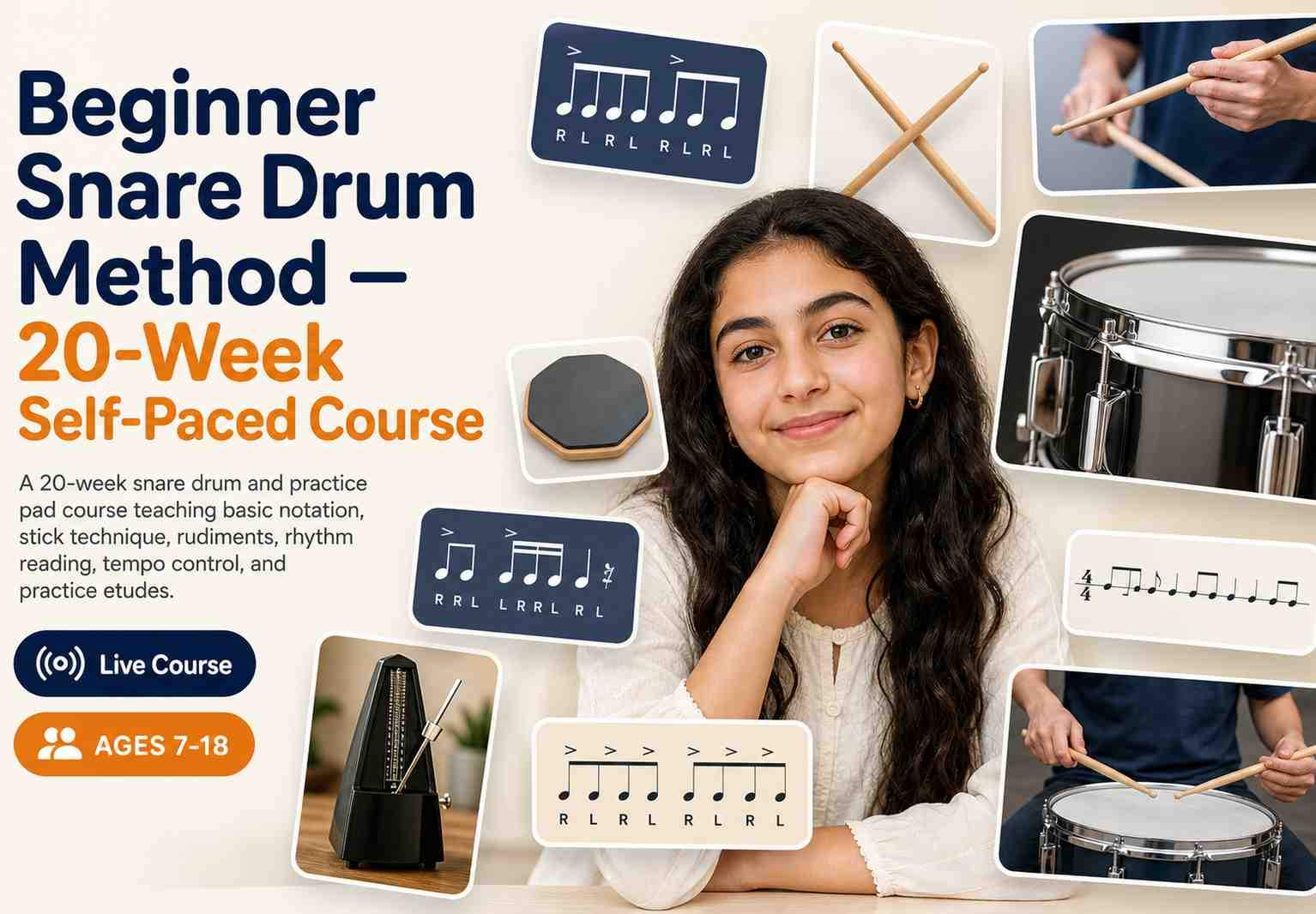 Beginner Snare Drum Method — 20-Week Self-Paced Course