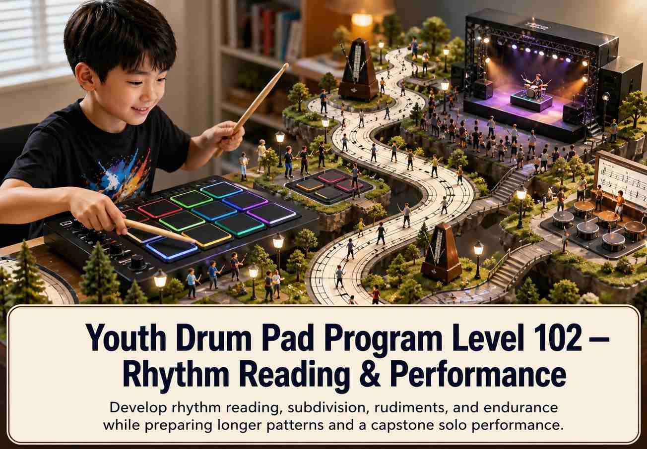 Youth Drum Pad Program Level 102 — Rhythm Reading & Performance