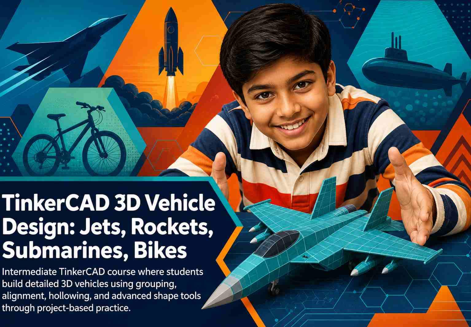 TinkerCAD 3D Vehicle Design: Jets, Rockets, Submarines, Bikes