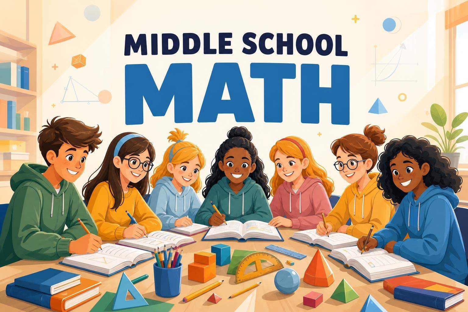 Middle School Semester Math: Numbers, Algebra & Geometry
