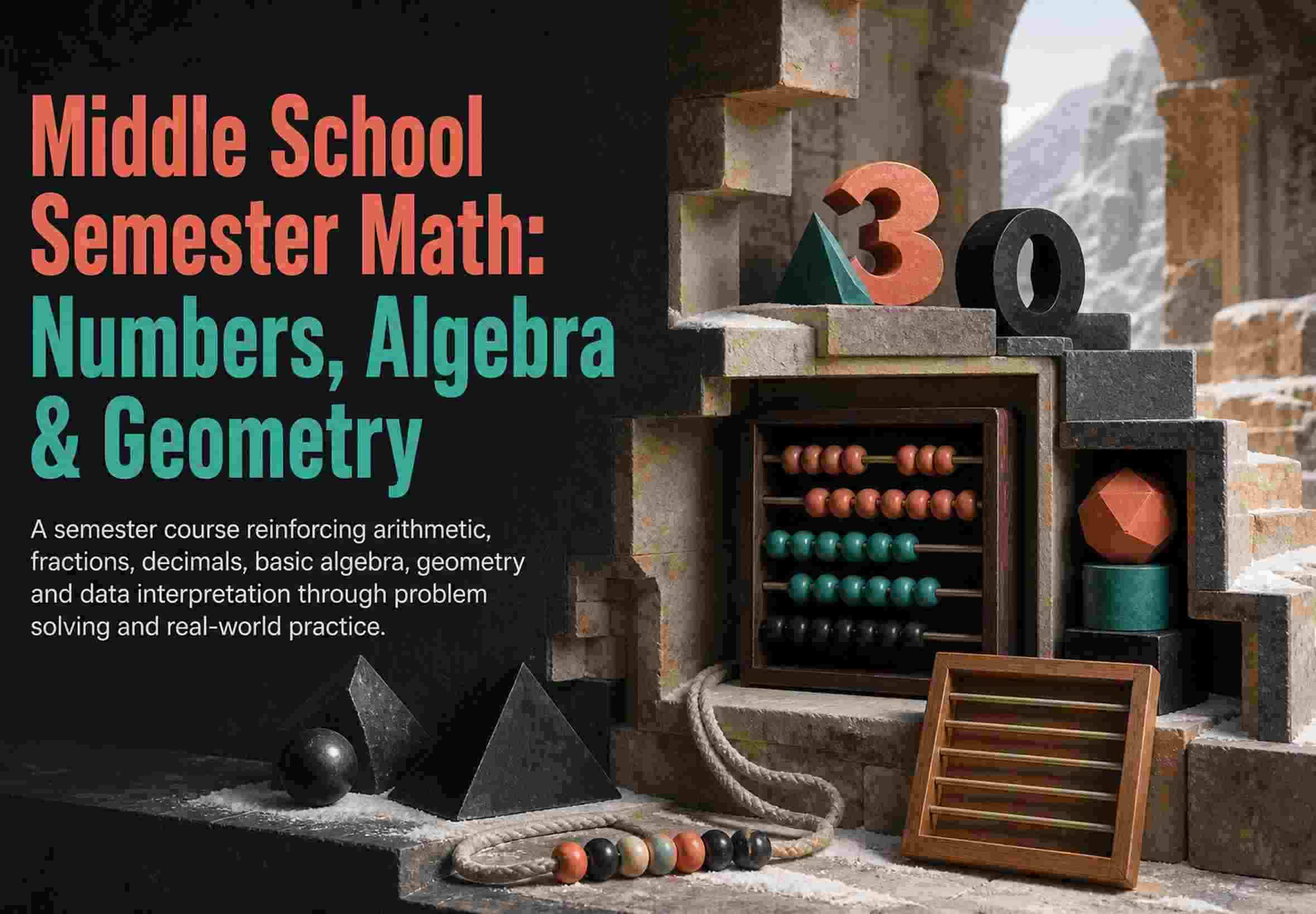 Middle School Semester Math: Numbers, Algebra & Geometry