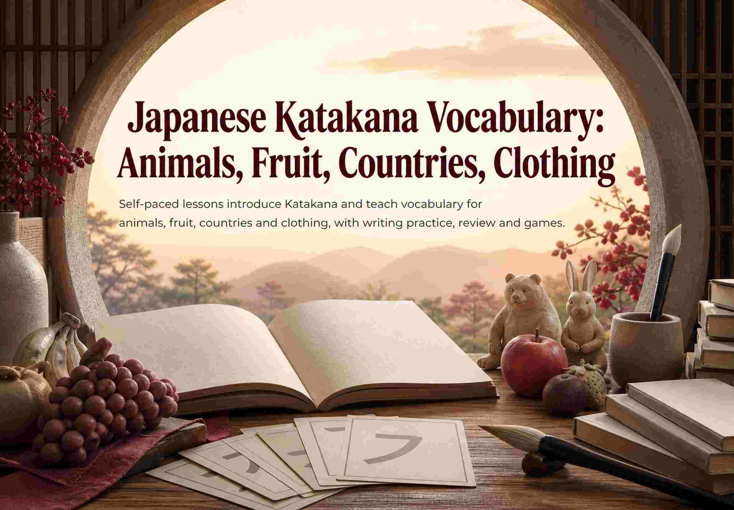 Japanese Katakana Vocabulary: Animals, Fruit, Countries, Clothing