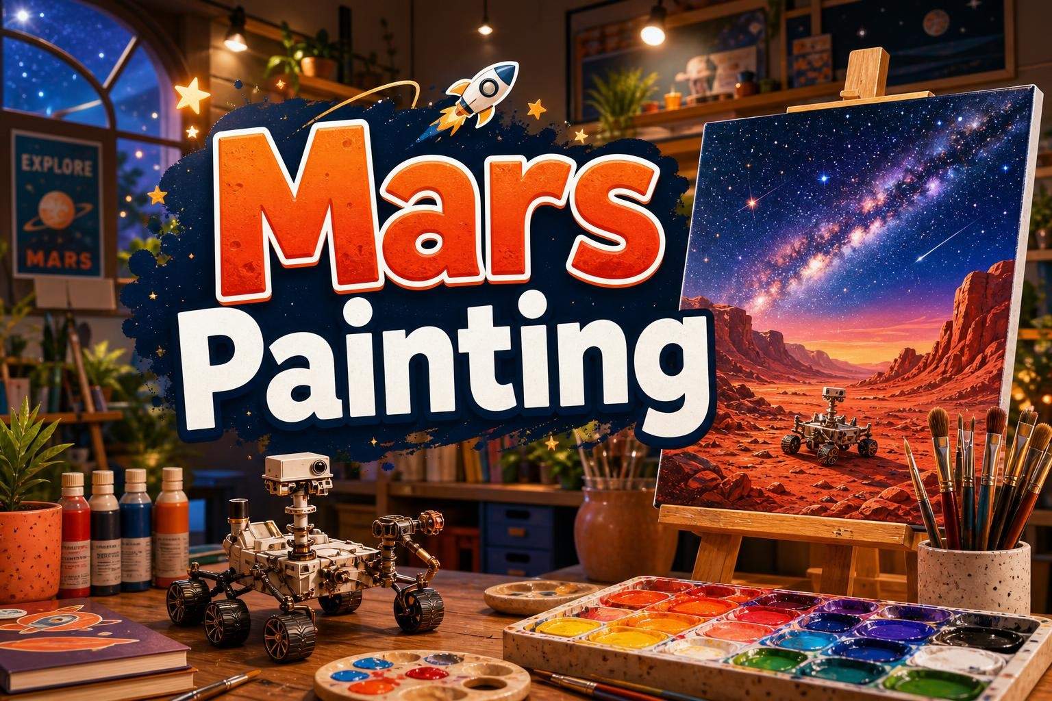 Mission to Mars Painting: Rover and Milky Way Scene