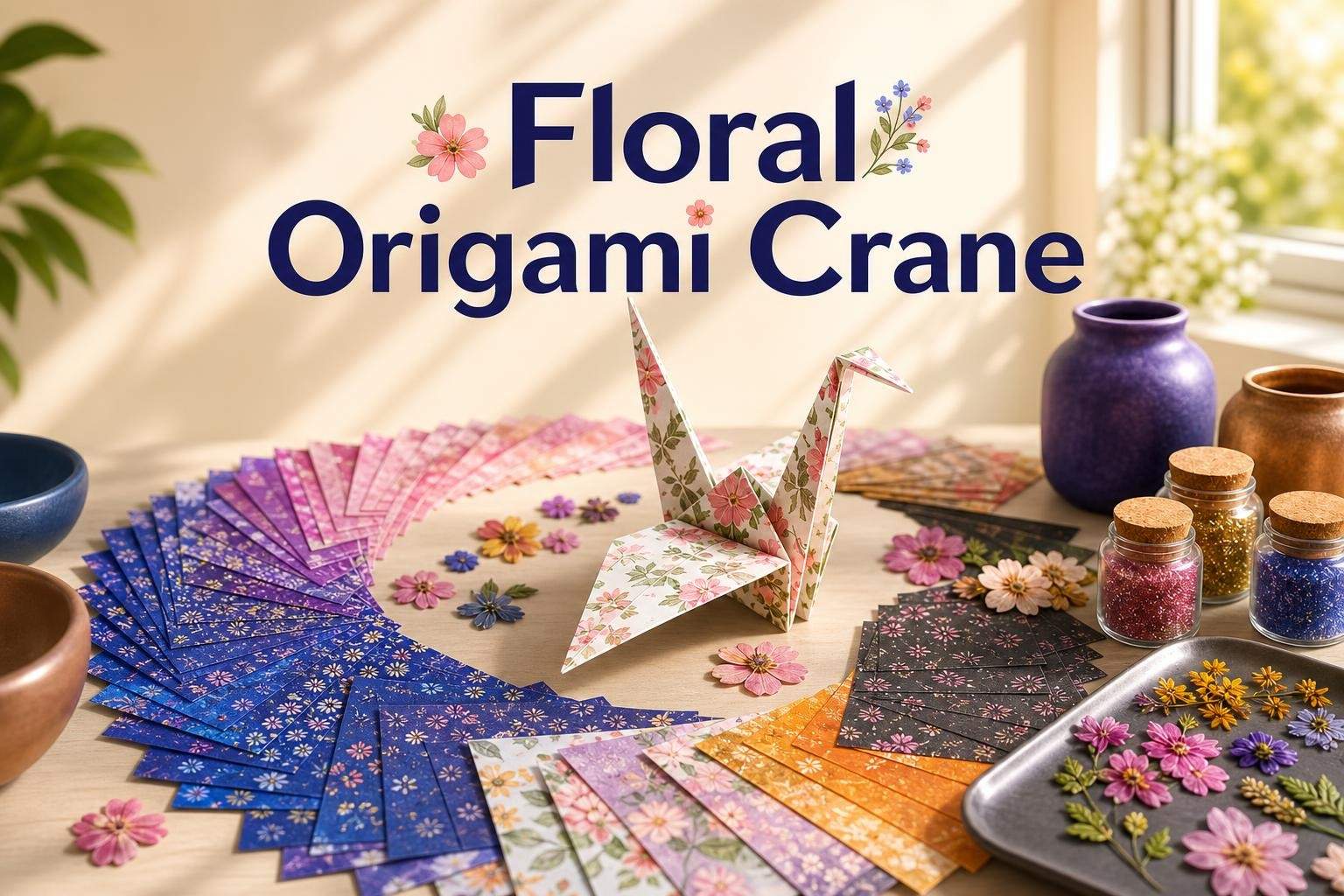 Floral Origami Crane: Folding and Decoration