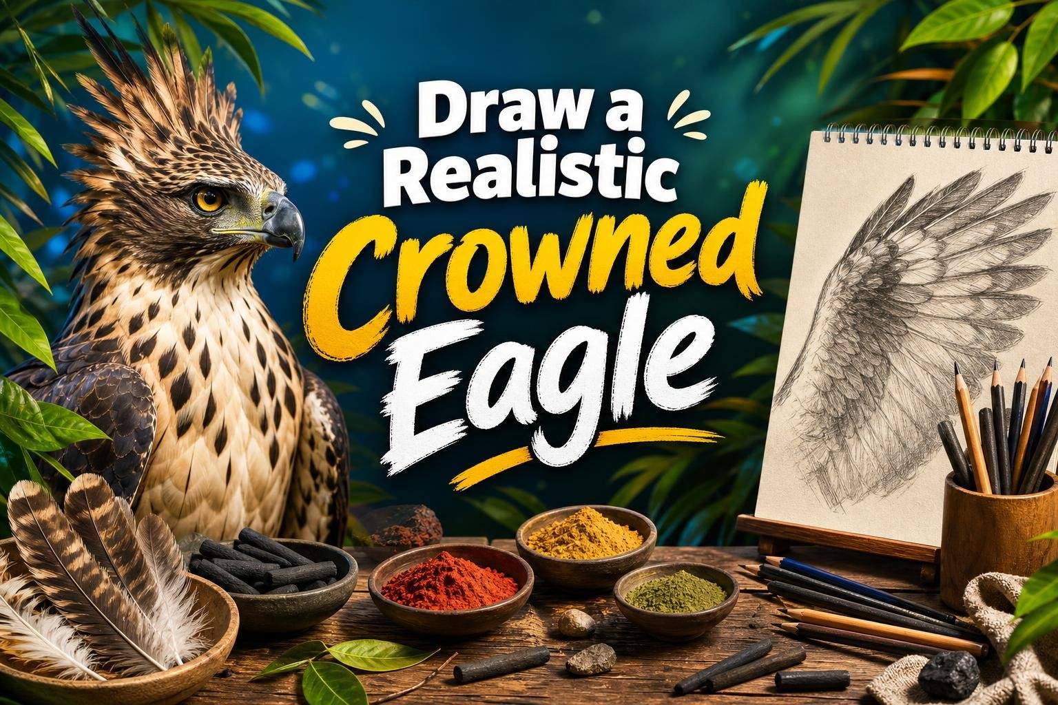 Draw a Realistic Crowned Eagle (Charcoal or Graphite)