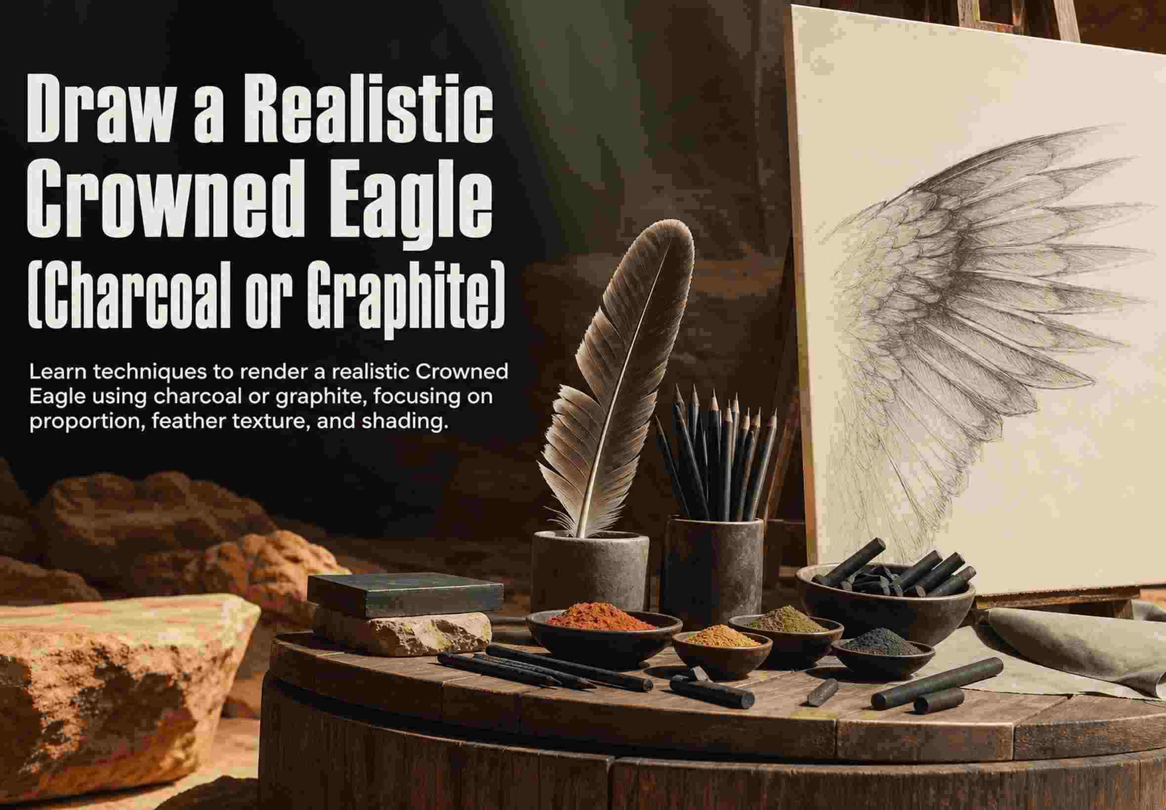 Draw a Realistic Crowned Eagle (Charcoal or Graphite)