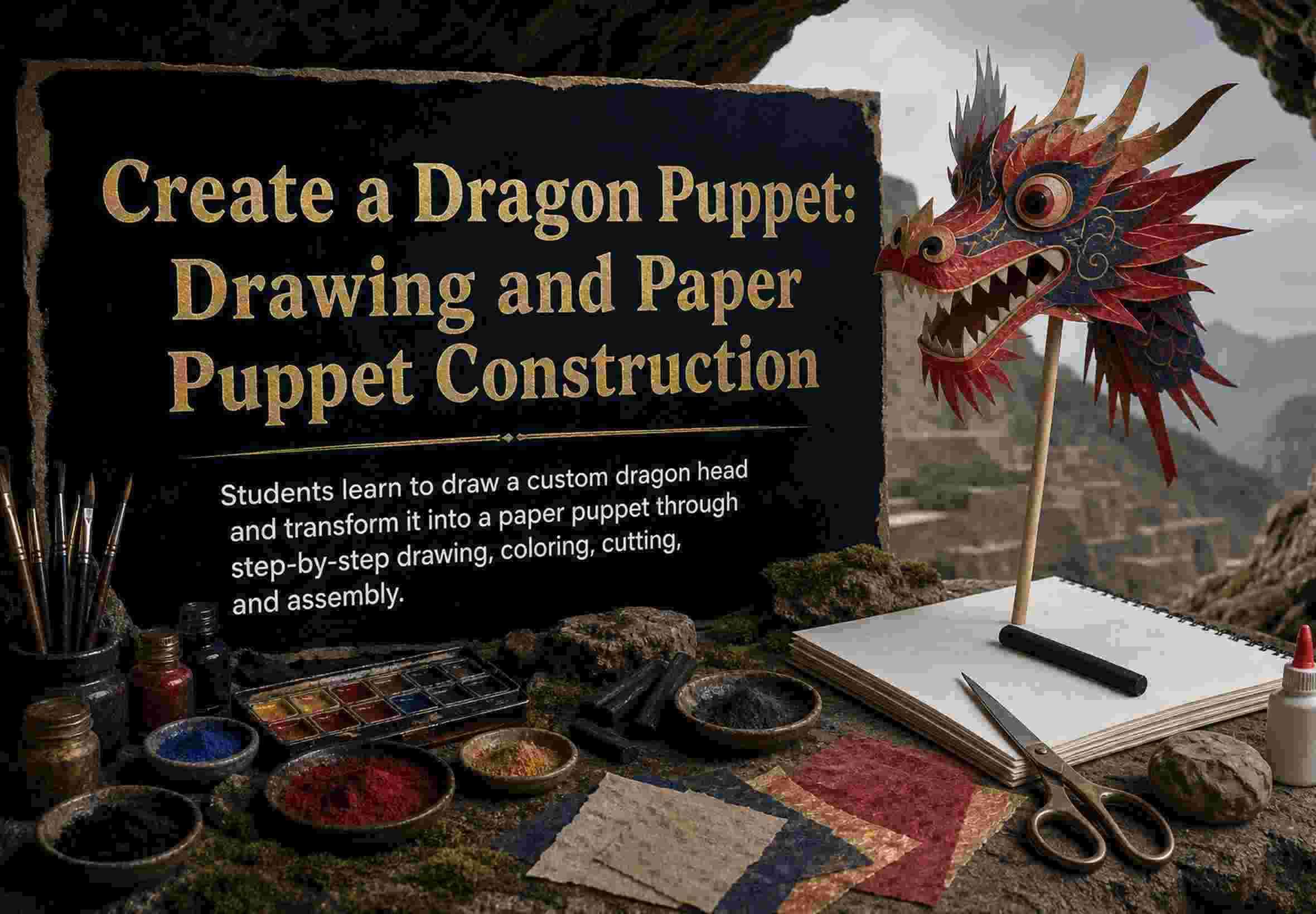 Create a Dragon Puppet: Drawing and Paper Puppet Construction