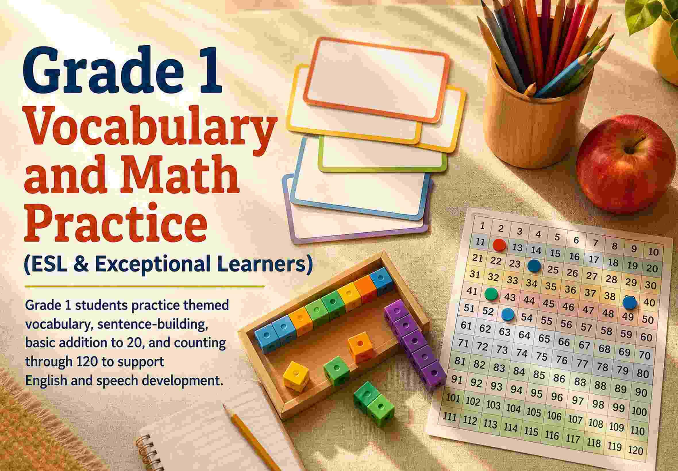 Grade 1 Vocabulary and Math Practice (ESL & Exceptional Learners)