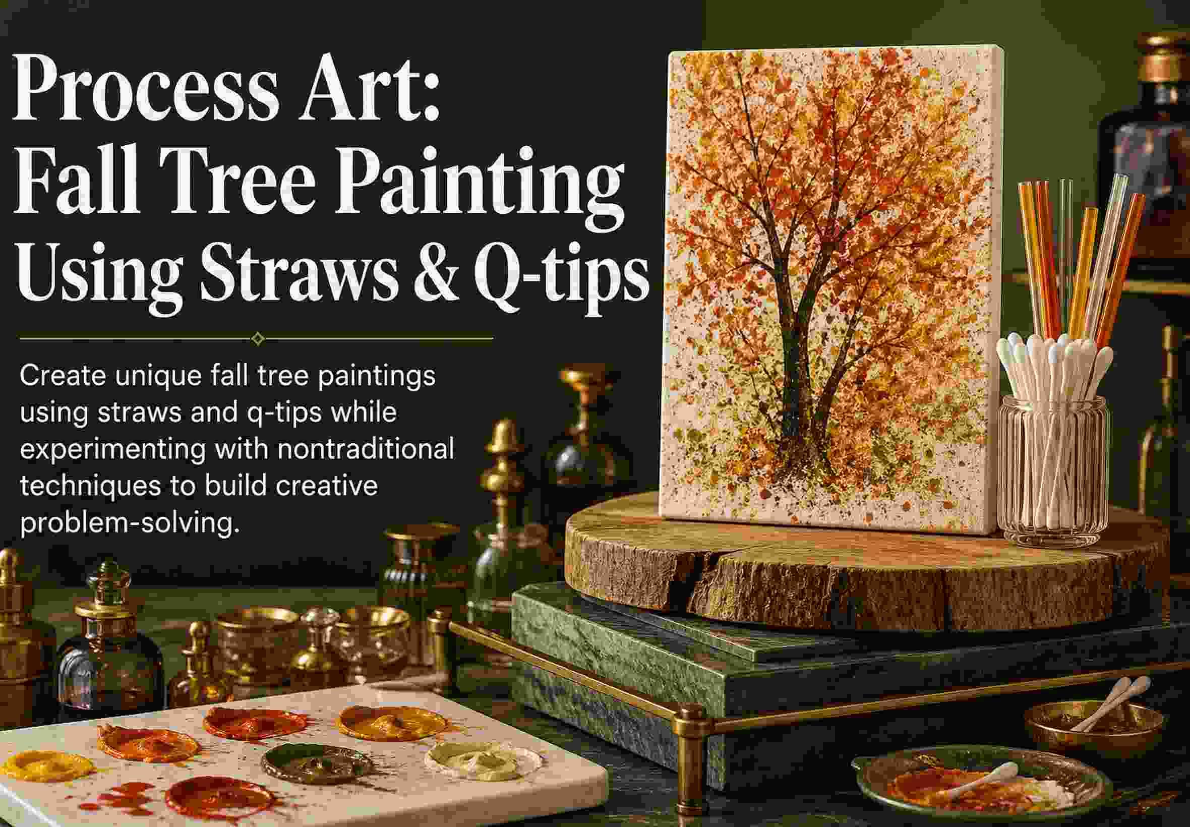Process Art: Fall Tree Painting Using Straws & Q‑tips