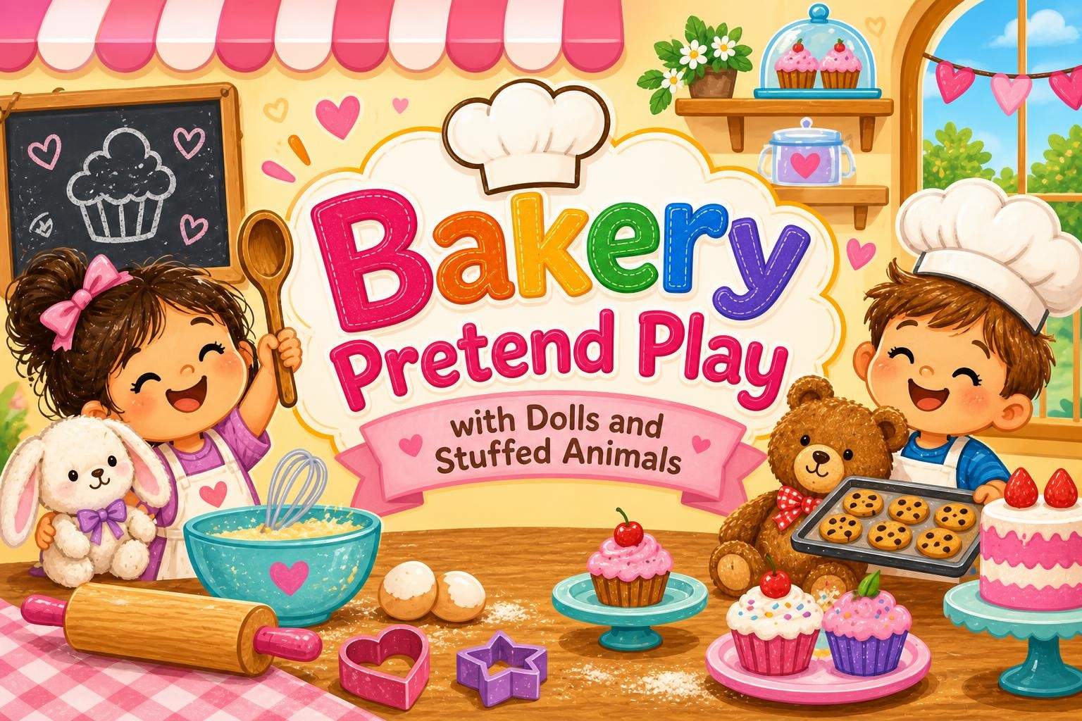 Bakery Pretend Play with Dolls and Stuffed Animals