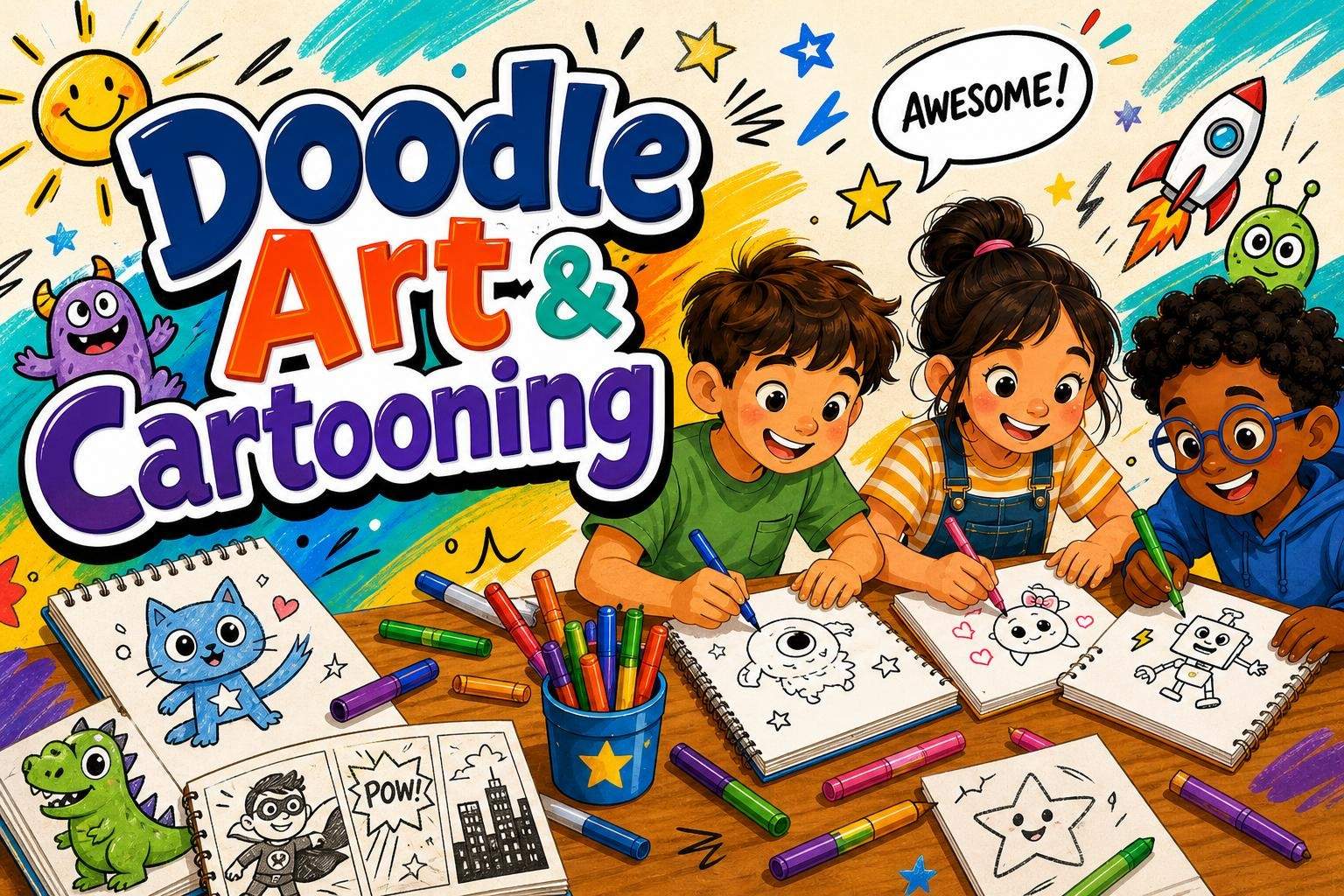 Doodle Art Summer Camp Ages 6-11: Faces, Creatures & Comics